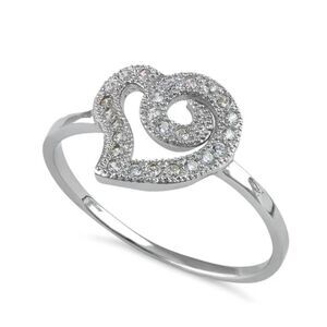 Sterling Silver Swirl Heart Ring – CZ Sparkle, Romantic Design